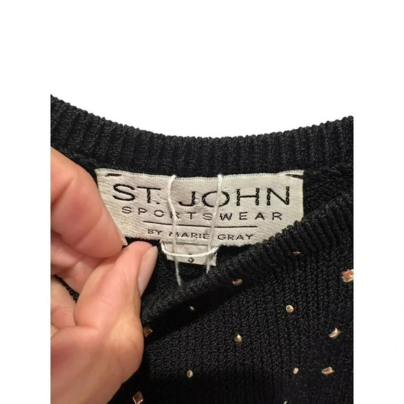 St. John Sportswear Women's Black Polka Dot Sleeveless Scoop Neck Sweater Size S - Picture 8 of 8